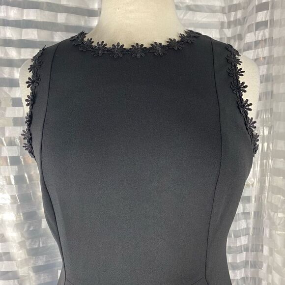 Calvin Klein Black Sleeveless Floral Embroidered Trim Dress - Picture 4 of 8